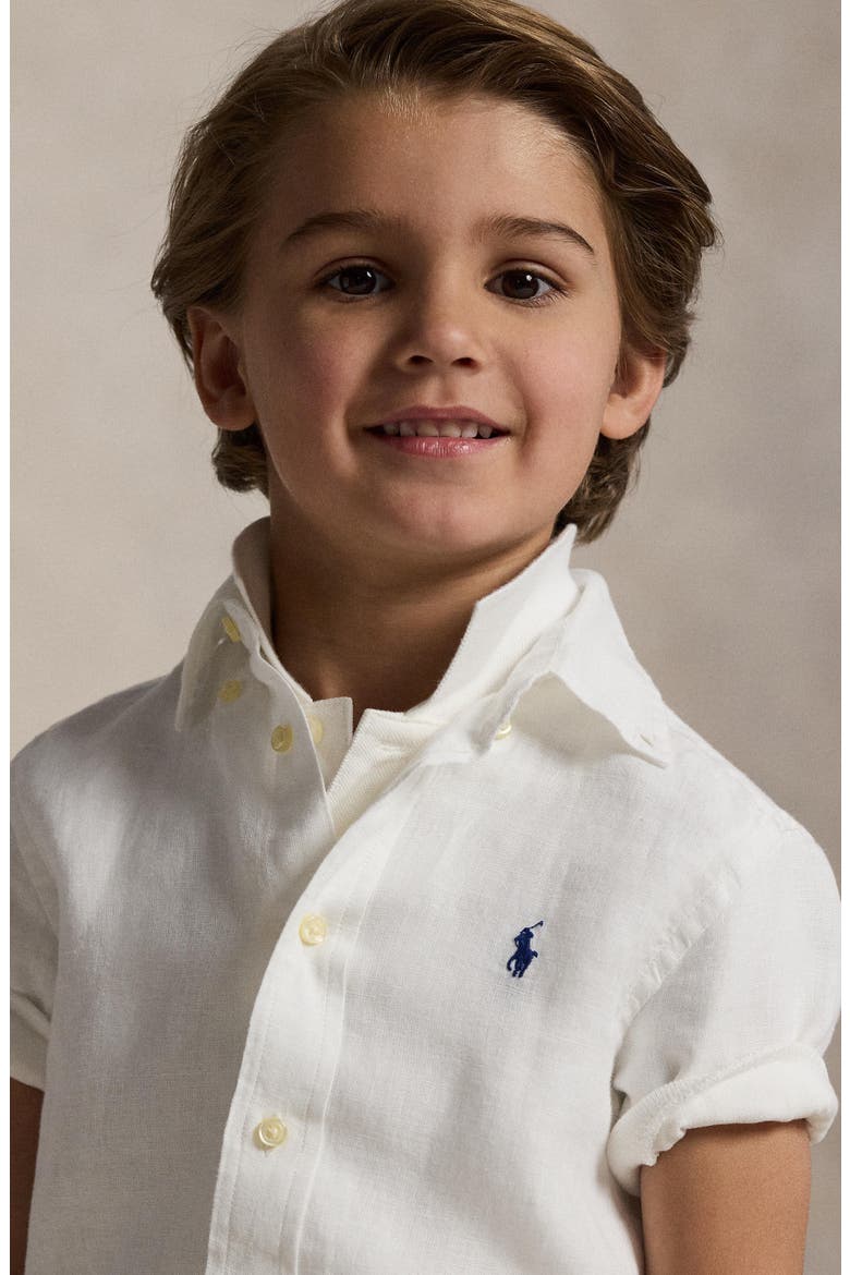 Kids' Linen Button-Down Shirt, Alternate, color, WHITE