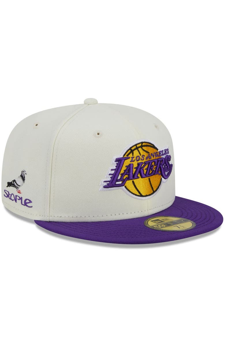 New Era x Staple Men's New Era x Staple Cream/Purple Los Angeles Lakers NBA x Staple Two-Tone 59FIFTY Fitted Hat, Alternate, color, Cream