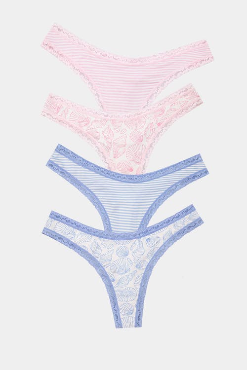Stripe & Stare Thong Four Pack In Pink