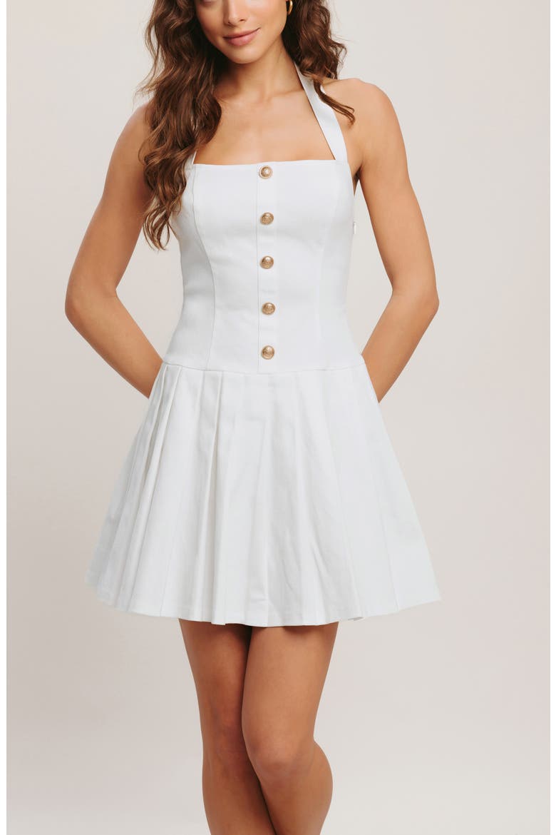 Halter Denim Minidress, Alternate, color, WHITE DENIM