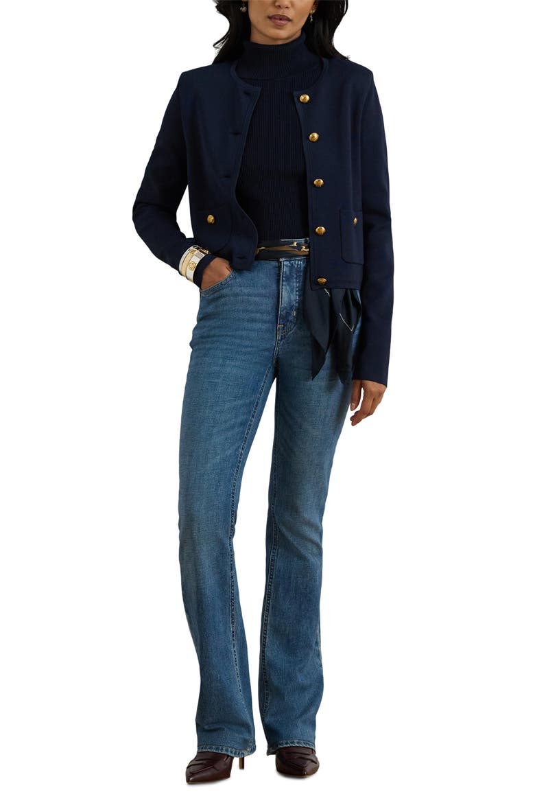 Crewneck Crop Sweater Jacket, Alternate, color, LAUREN NAVY