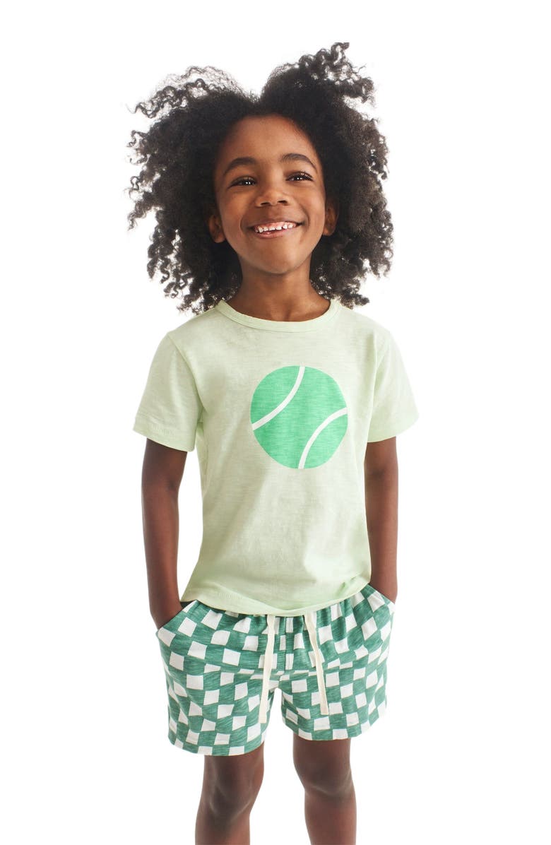 Primary Kids Park Short In Check, Alternate, color, Sunwashed Teal White Checks