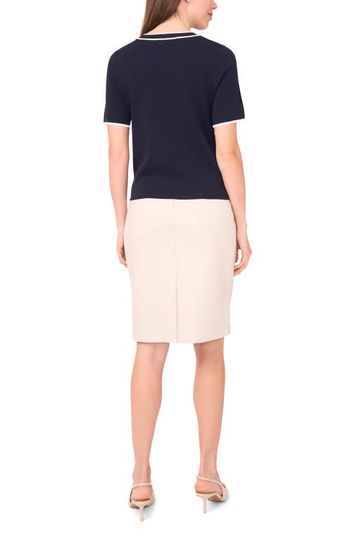 Halogen ® Tipped Short Sleeve Crewneck Sweater In Blue