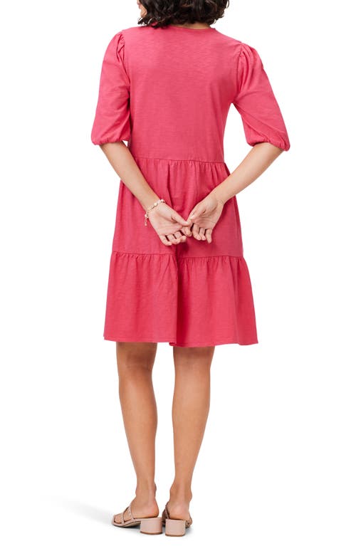 Nzt By Nic+zoe Elbow Sleeve Tiered Dress In Bright Rose