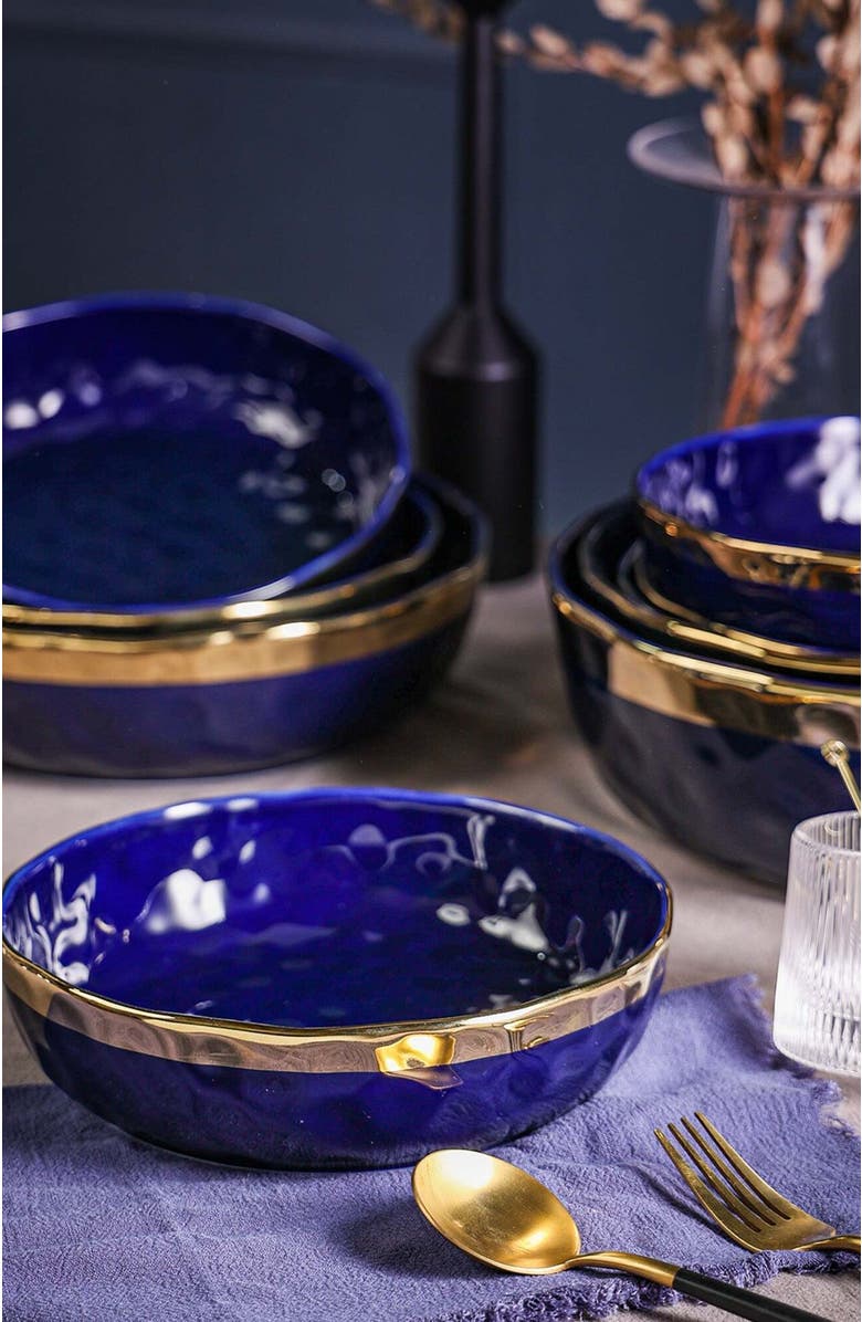 Stone Lain Florian Porcelain 3-Piece Serving Shallow Bowl Set, Alternate, color, Blue