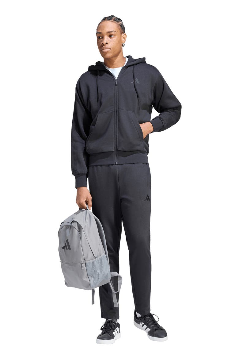 Essentials 3-Stripes Full Zip Hoodie, Alternate, color, BLACK/ BLACK