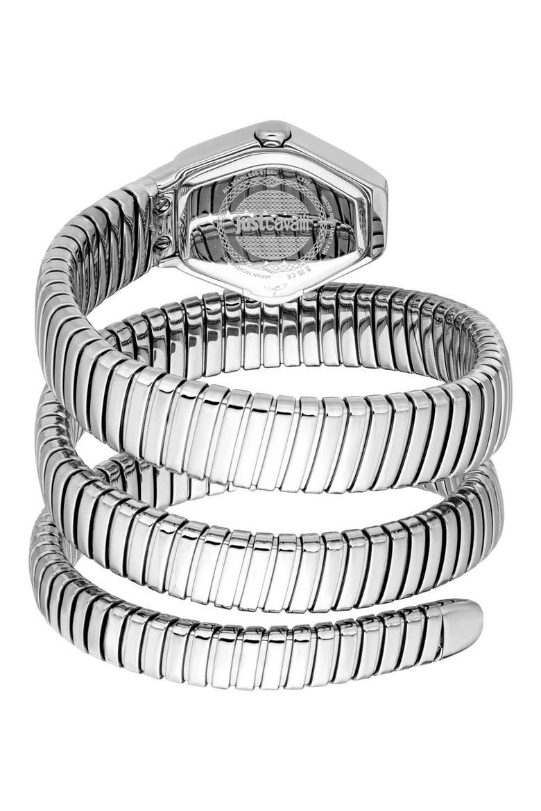Romina Snake Wraparound Bracelet Watch, 22.5mm x 28.5mm, Alternate, color, SILVER