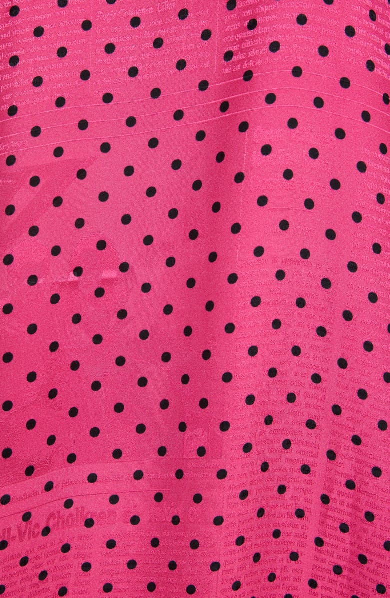 Balenciaga Polka Dot Print Newspaper Jacquard Tie Neck Tuxedo Blouse, Alternate, color, 