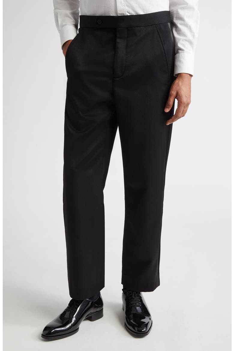 Barathea Wool Tuxedo Trousers, Main, color, BLACK MULTI