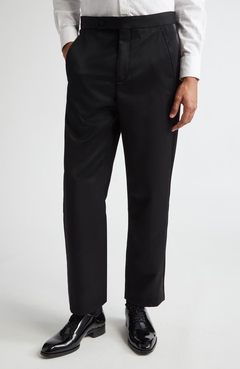 Bode Barathea Wool Tuxedo Trousers, Main, color, Black Multi