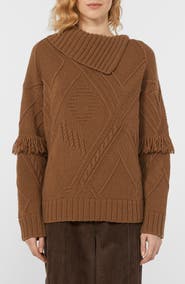 Weekend Max Mara Mastro Fringe & Cable Detail Virgin Wool Sweater