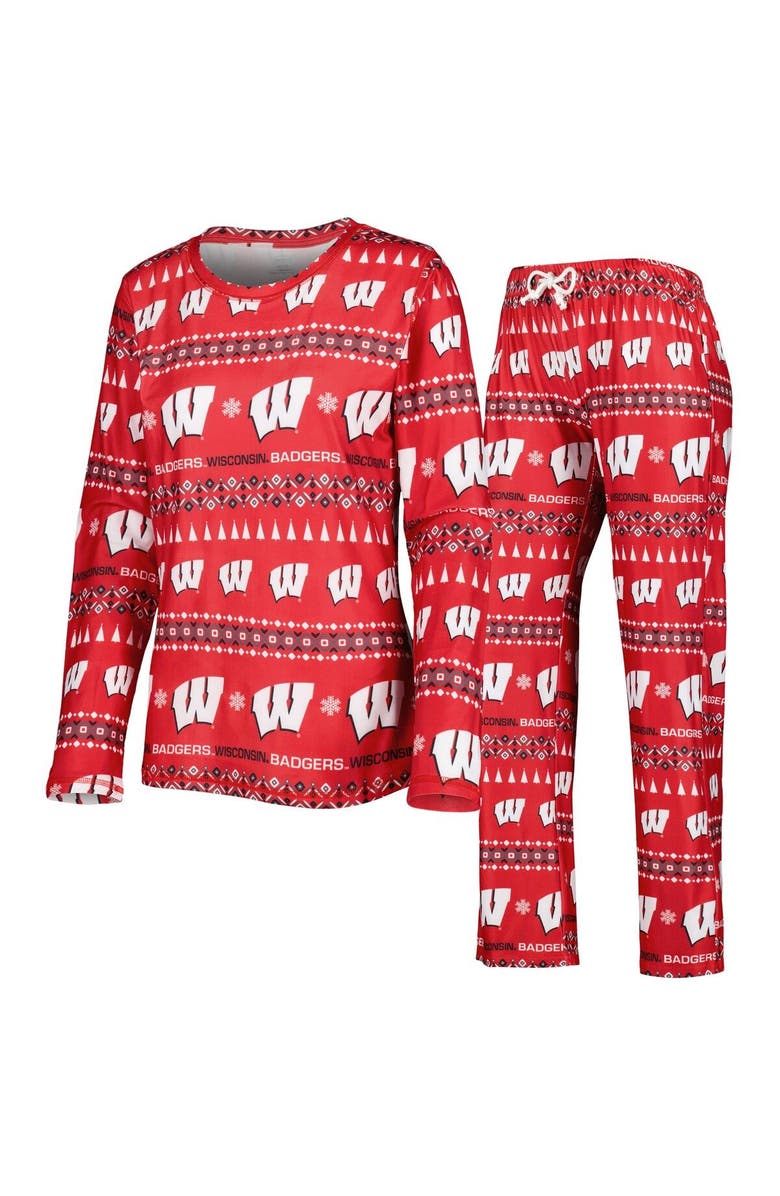 CONCEPTS SPORT Women's Concepts Sport Red Wisconsin Badgers Flurry Ugly Sweater Long Sleeve T-Shirt & Pants Sleep Set, Main, color, 