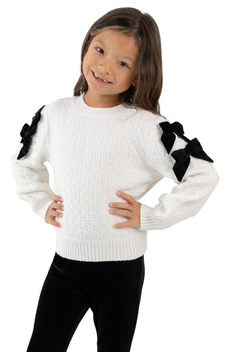 Rare Editions Kids' Bow Textured Sweater & Flared Leggings Set, Alternate, color, Ivory