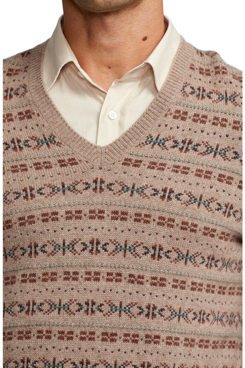 Fair Isle Cashmere V-Neck Sweater, Alternate, color, TAUPE MULTI