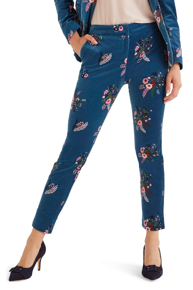 Floral Velvet Trousers, Main, color, BALTIC COUNTRY POSY