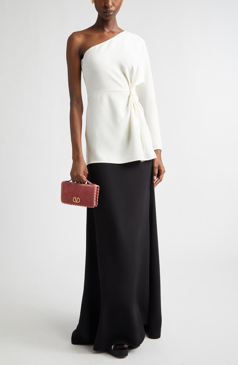Valentino One-Shoulder Silk Cady Couture Top, Alternate, color, Ivory