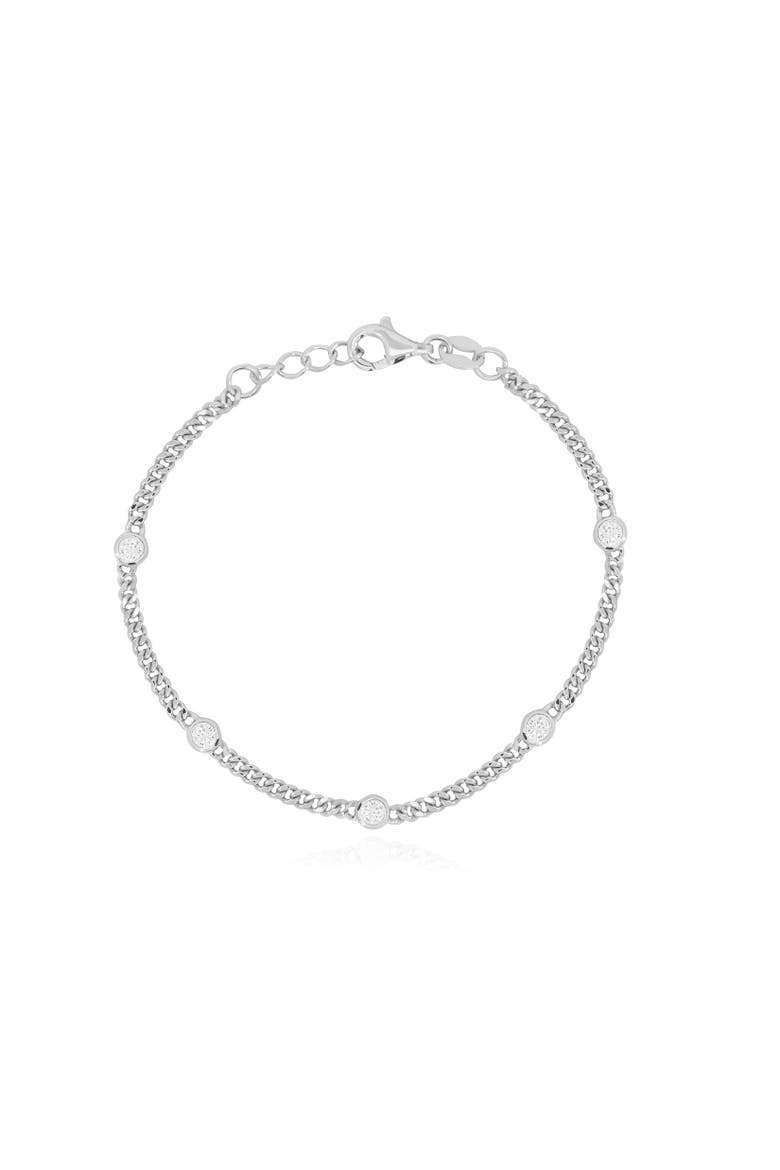 CZ Station Curb Chain Bracelet, Main, color, Sterling Silver