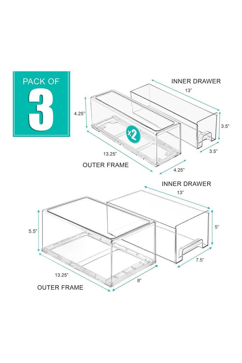 3-Piece Fridge Storage Bin Set, Alternate, color, CLEAR