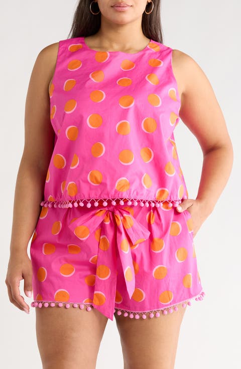 Rosy Dot Pom Sleeveless Top (Plus)