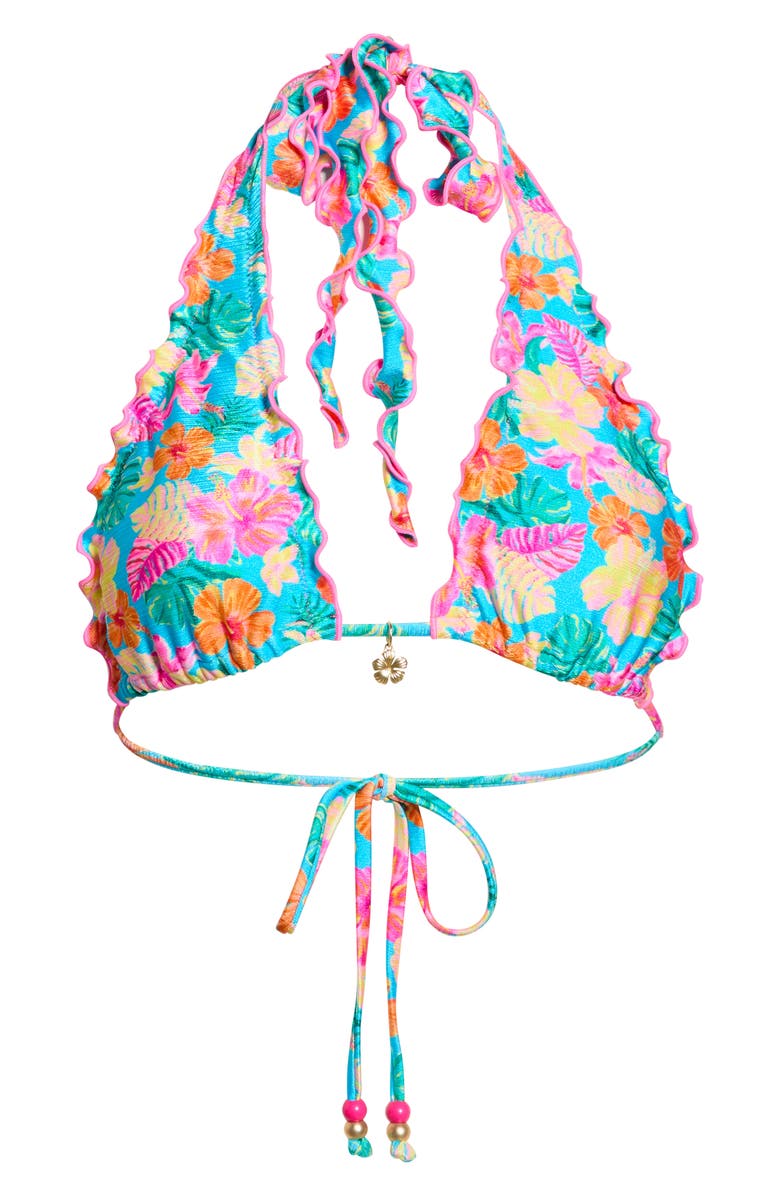 Kulani Kinis Lettuce Edge Halter Bikini Top, Alternate, color, Paradise Pop