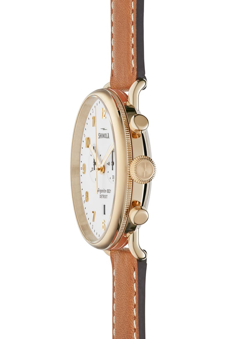 The Canfield Chrono Leather Strap Watch, 43mm, Alternate, color, TAN/ WHITE/ GOLD
