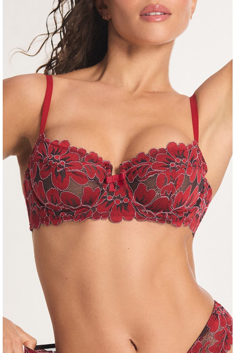 Floral Corded Lace Underwire Balconette Bra, Main, color, RED COGNAC