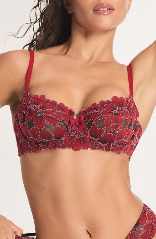 Savage X Fenty Floral Corded Lace Underwire Balconette Bra In Red