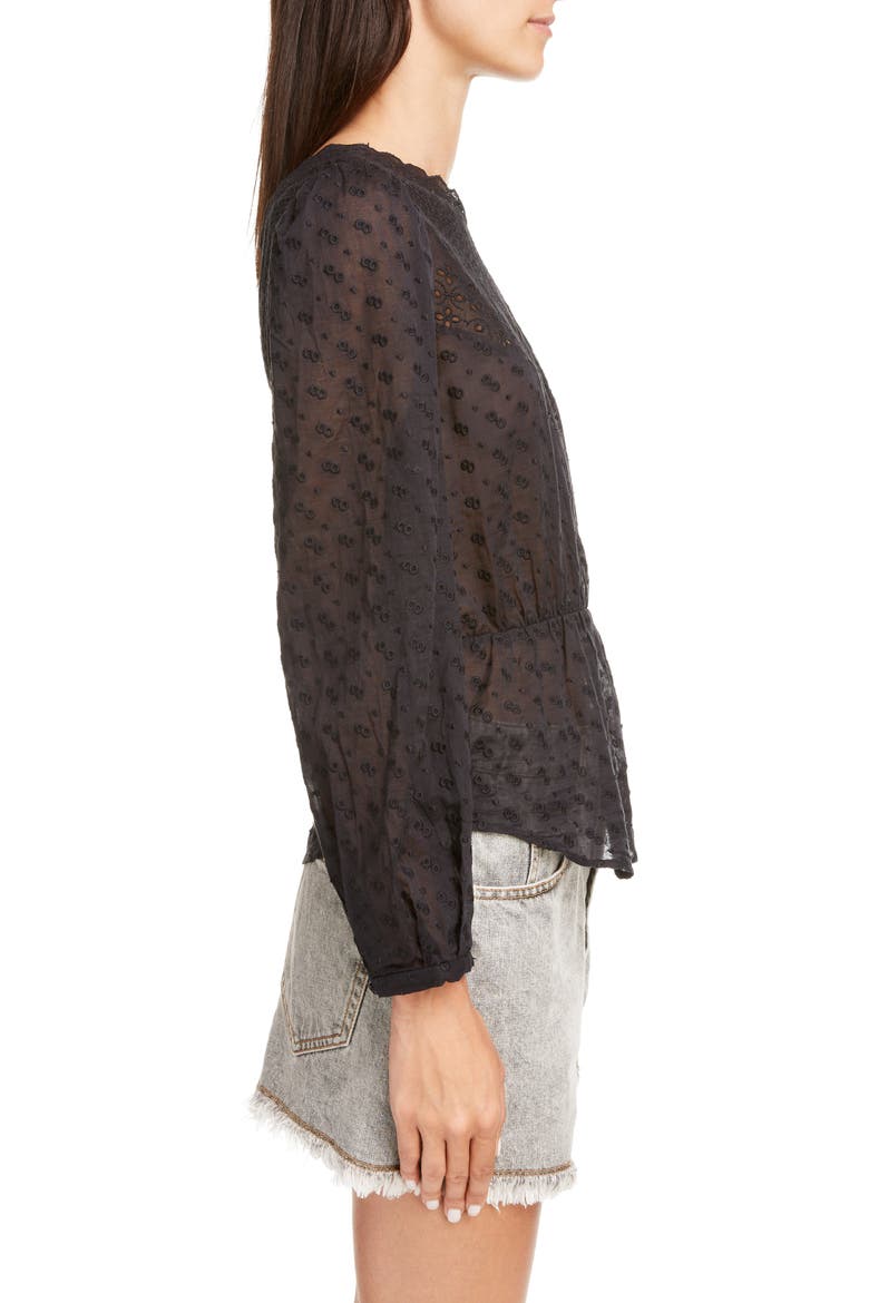 Taziae Reversible Embroidered Cotton Peplum Blouse, Alternate, color, BLACK