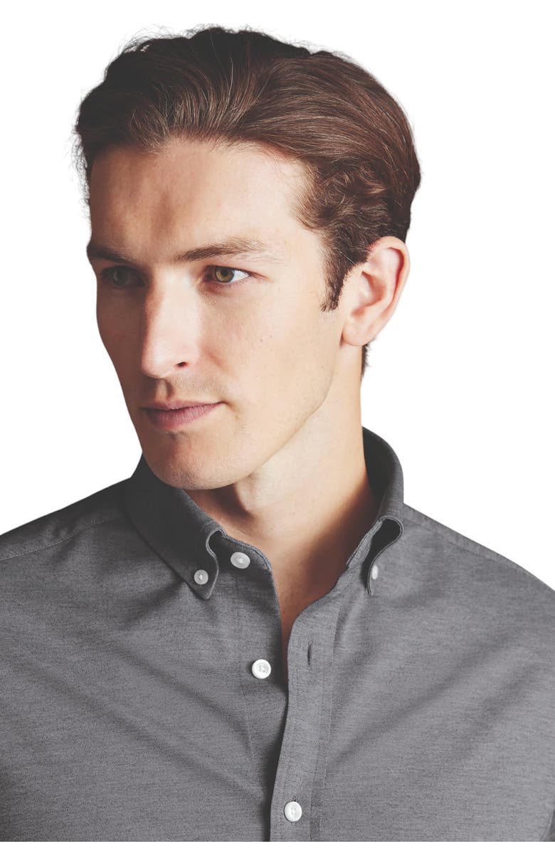 Charles Tyrwhitt Four-Way Stretch Button Down Jersey Shirt, Alternate, color, Flint Grey