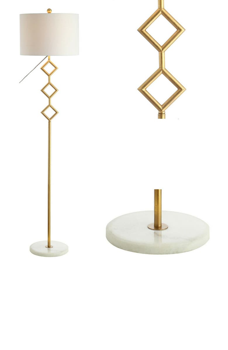 JONATHAN Y Diamante 61.5" Modern Gilt Metal with Marble Based LED Floor Lamp, Gold/White, Main, color, Gold Leaf/White