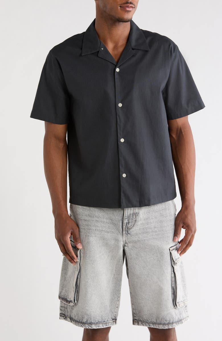 PacSun Elai Solid Cotton & Linen Camp Shirt, Main, color, Black