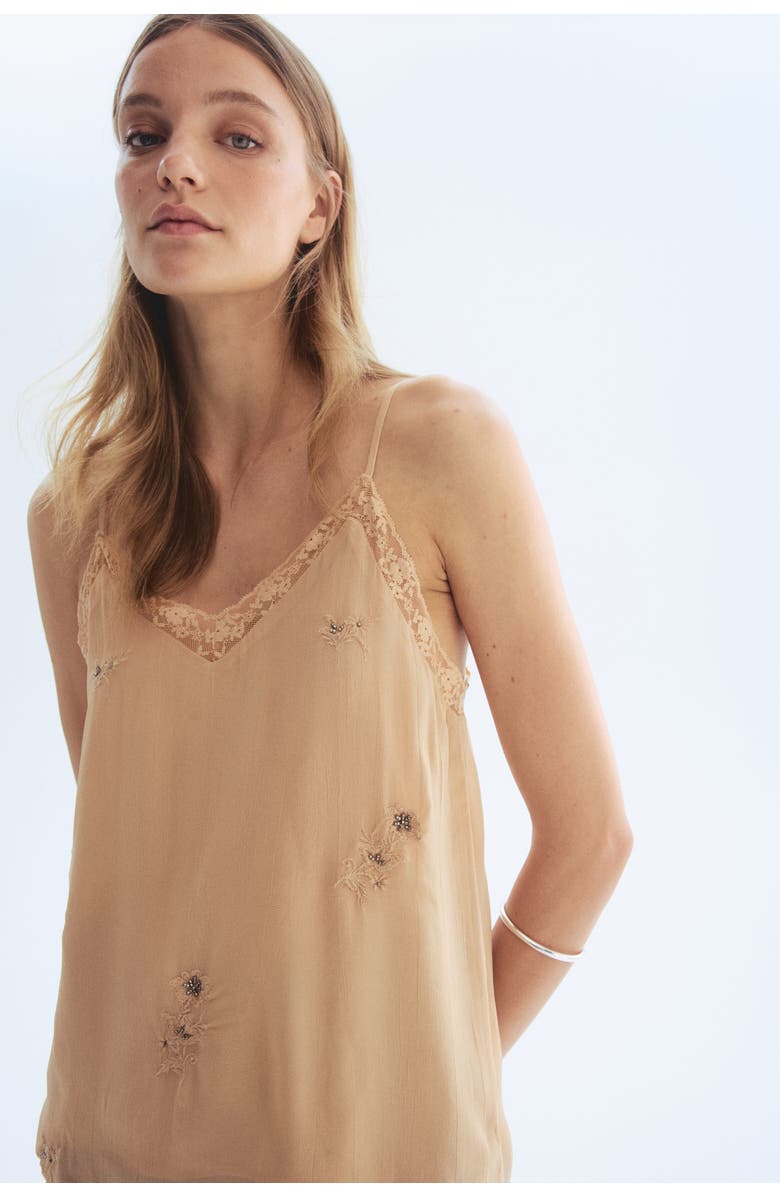 H&M Embroidered Strappy Top, Alternate, color, Beige