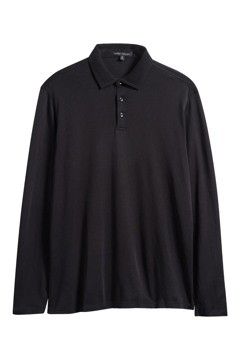 Georgia Long Sleeve Pima Cotton Polo, Alternate, color, BLACK