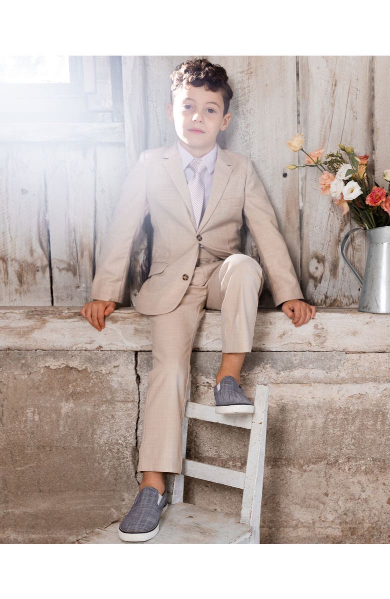 Deux par Deux Little Boy's Two Button Blazer Light Taupe, Alternate, color, 