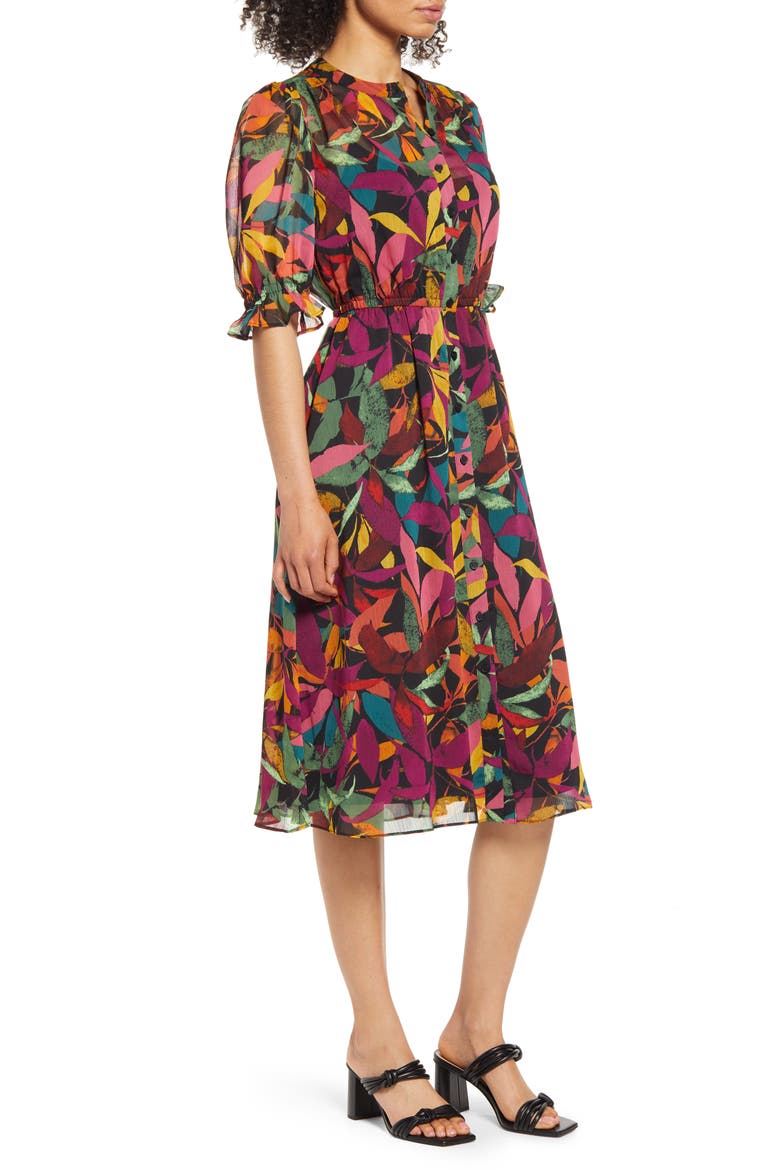 Tropical Print Shirtdress, Alternate, color, BLACK/ GRAPE JUICE