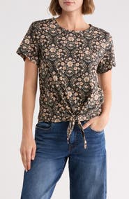 Lucky Brand Tie Front Embroidered Tee