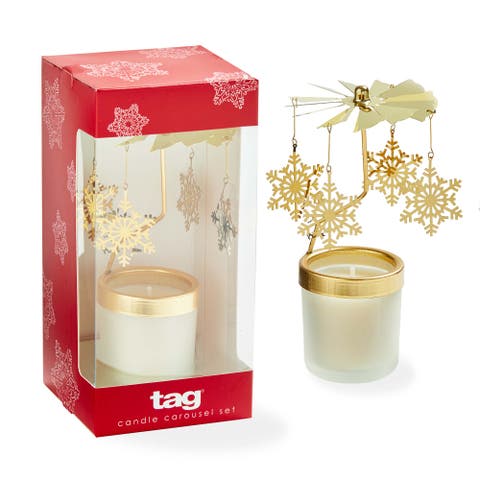 Cedar Fireplace Snowflake Carousel Candle Set of 2 Metal