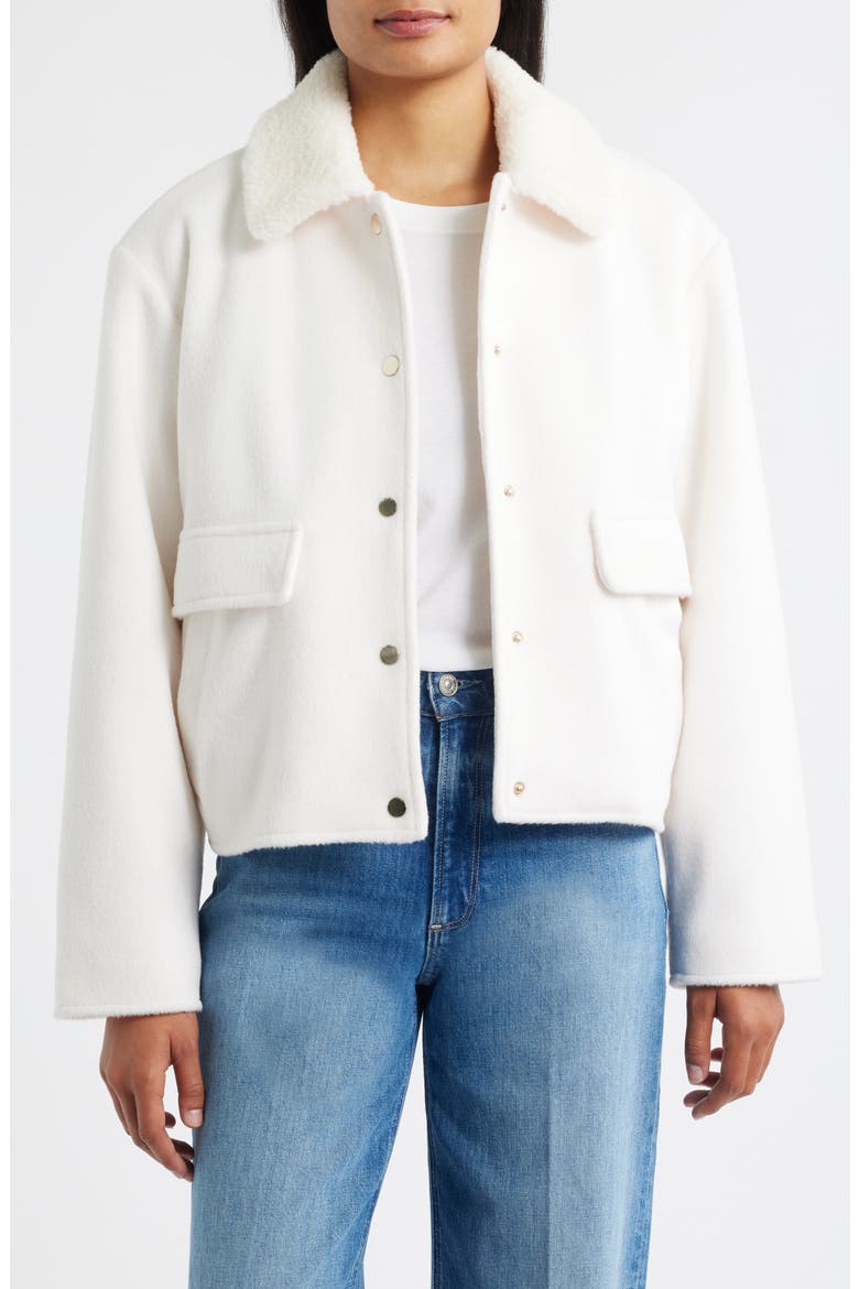 Faux Shearling Lined Crop Jacket, Alternate, color, BRIGTH WHITE