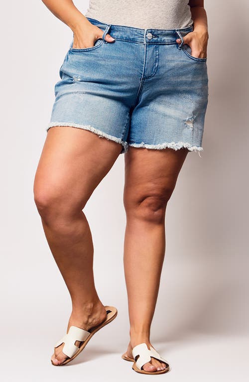 Slink Jeans Raw Hem Cutoff Denim Shorts In Blue