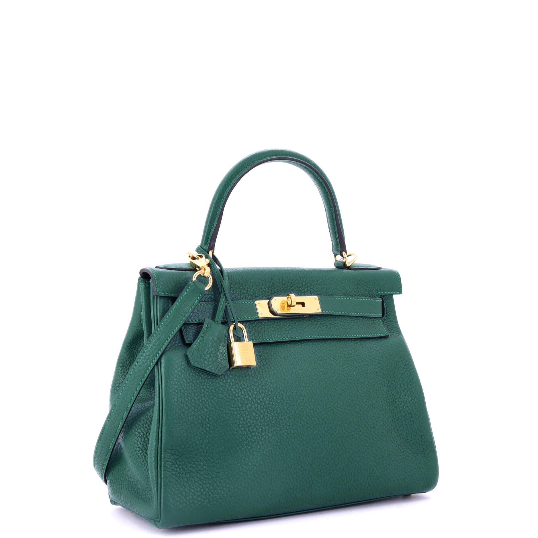 Pre-Owned Hermes Kelly Handbag Green Clemence with Gold Hardware 28, Alternate, color, Malachite