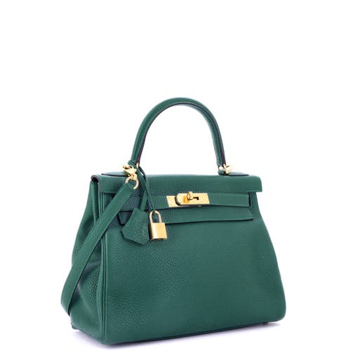Pre-owned Hermes Hermes Kelly Handbag Green Clemence With Gold Hardware 28 In Green