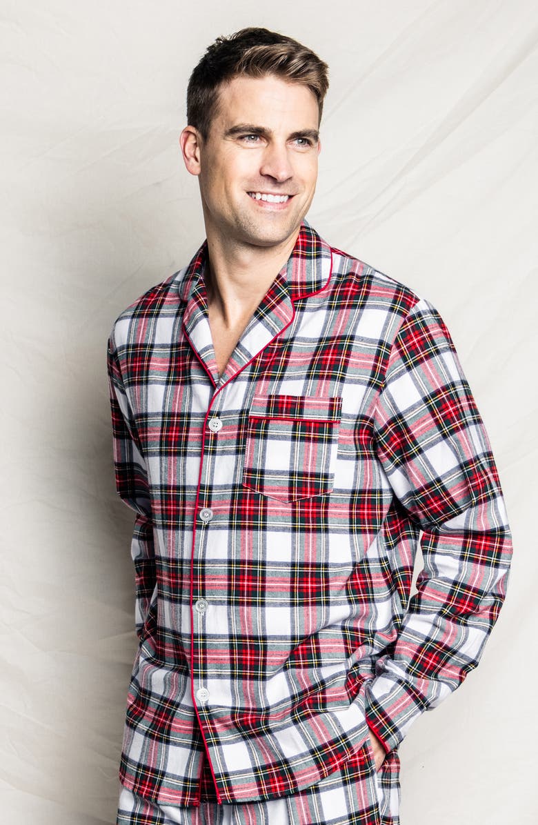 Petite Plume Balmoral Tartan Brushed Cotton Twill Pajamas, Alternate, color, White