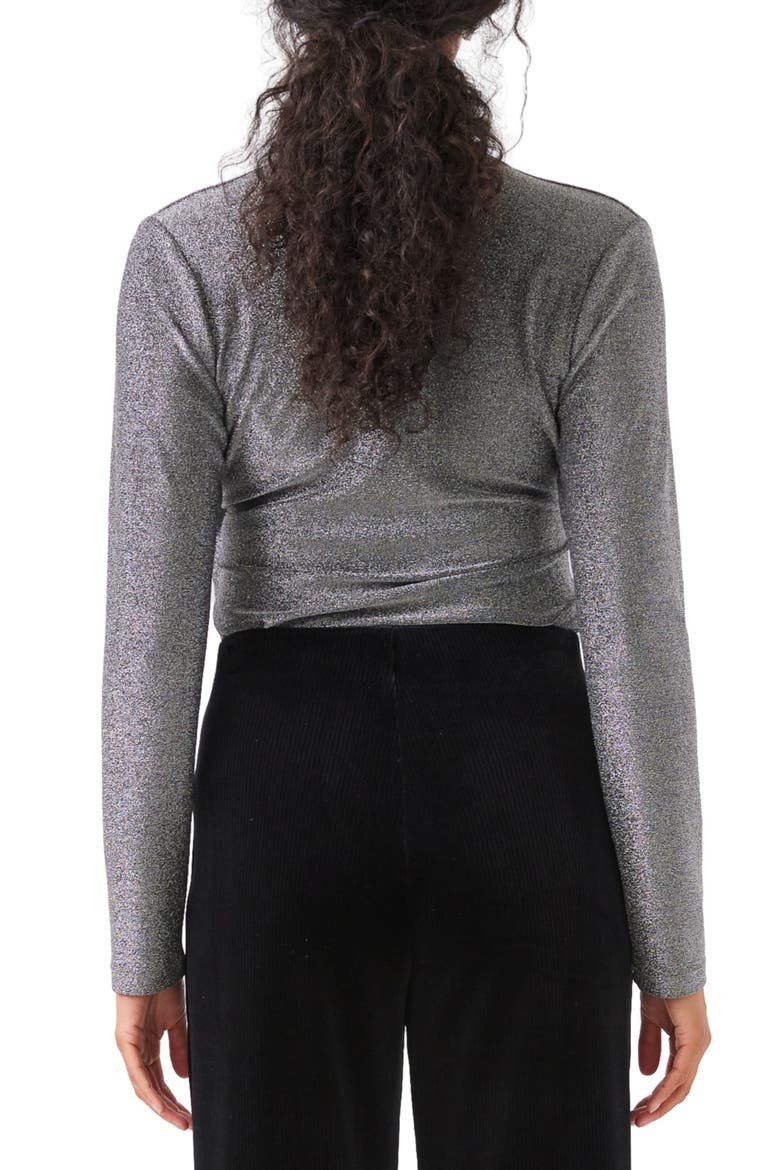 Crossover Side Shirred Metallic Knit Top, Alternate, color, BLACK W/SILVER