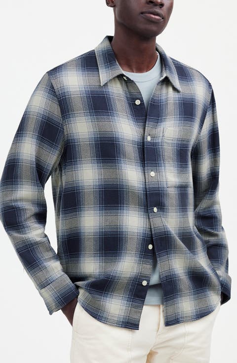 Easy Long-Sleeve Cotton Dobby Button-Up Shirt