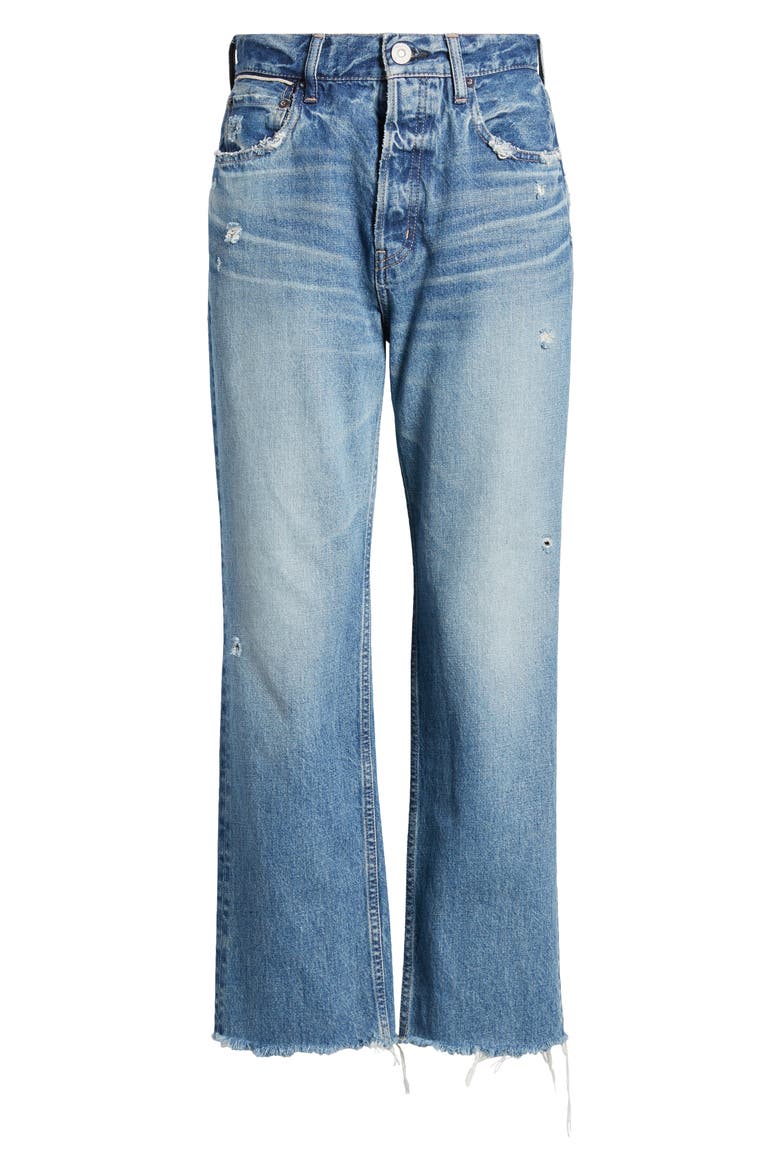 Peccole Frayed High Waist Ankle Relaxed Straight Leg Jeans, Alternate, color, DARK BLUE