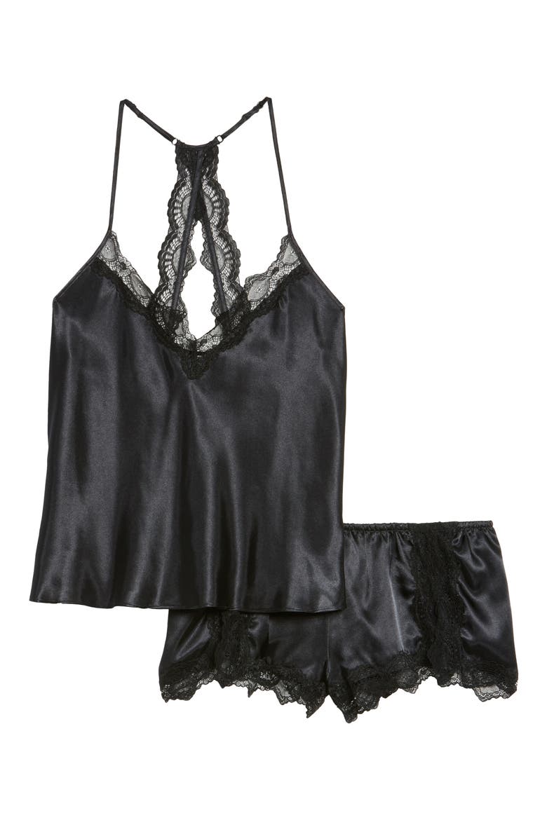 Satin Short Pajamas (Nordstrom Exclusive), Alternate, color, BLACK