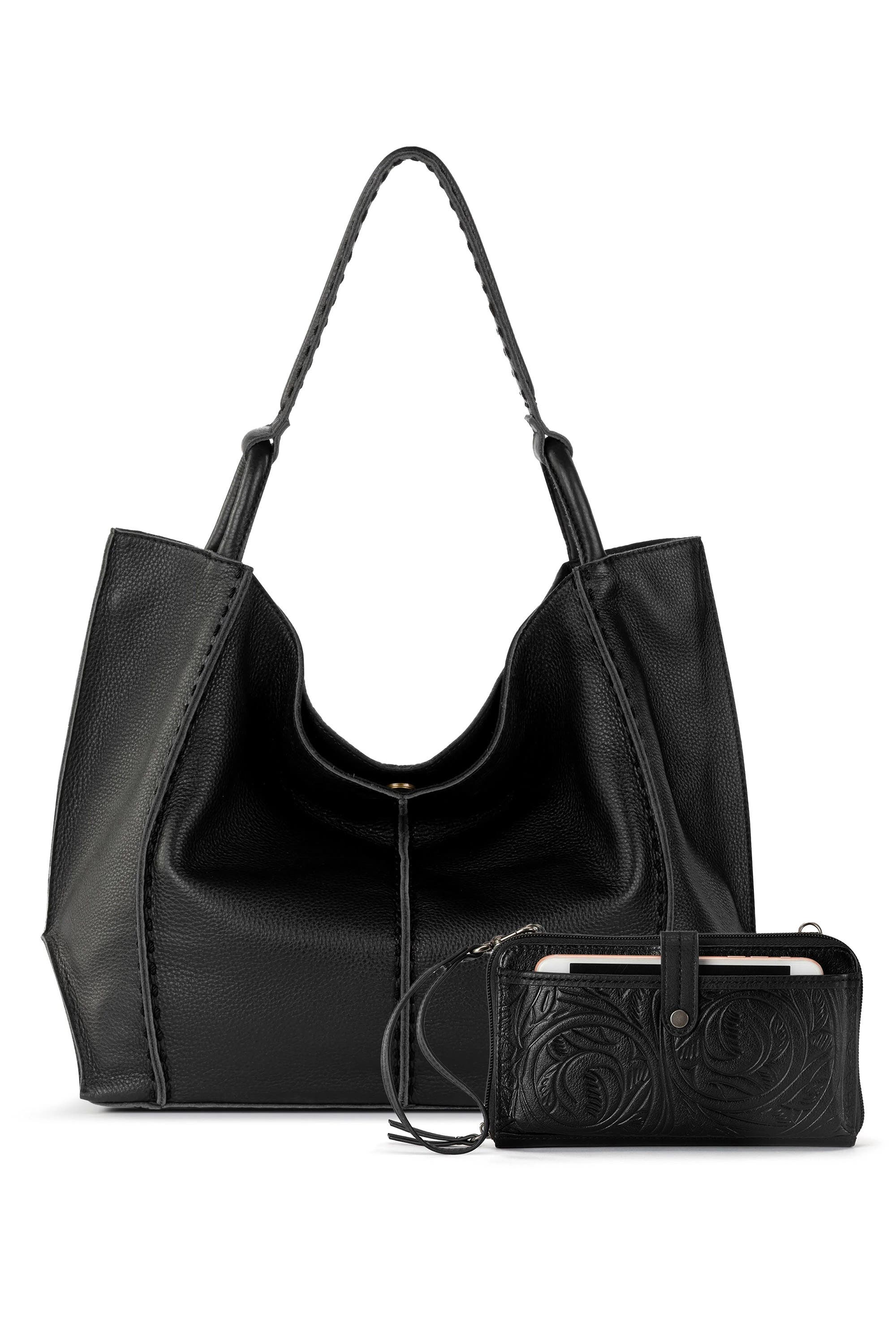 The Sak Los Feliz Large Tote Leather Bag & Iris Smartphone Bundle, Main, color, Black