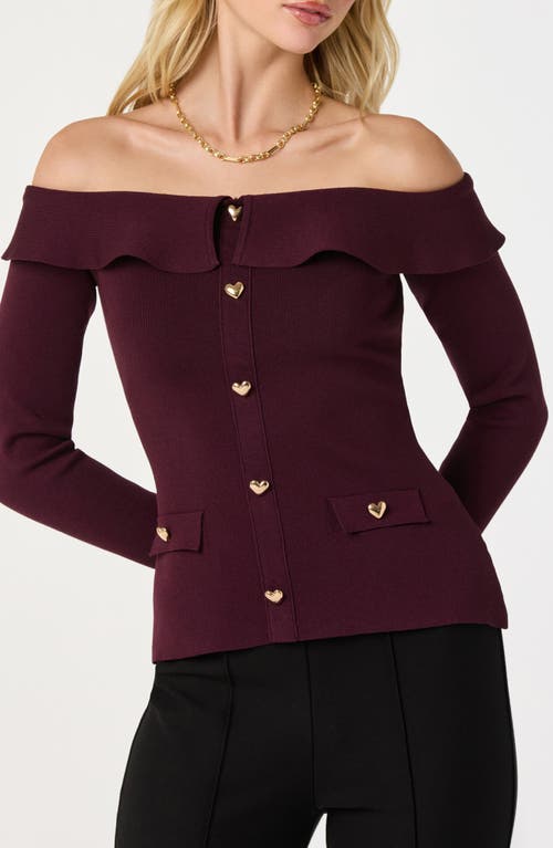Astr The Label Heart Button Off The Shoulder Sweater In Brown
