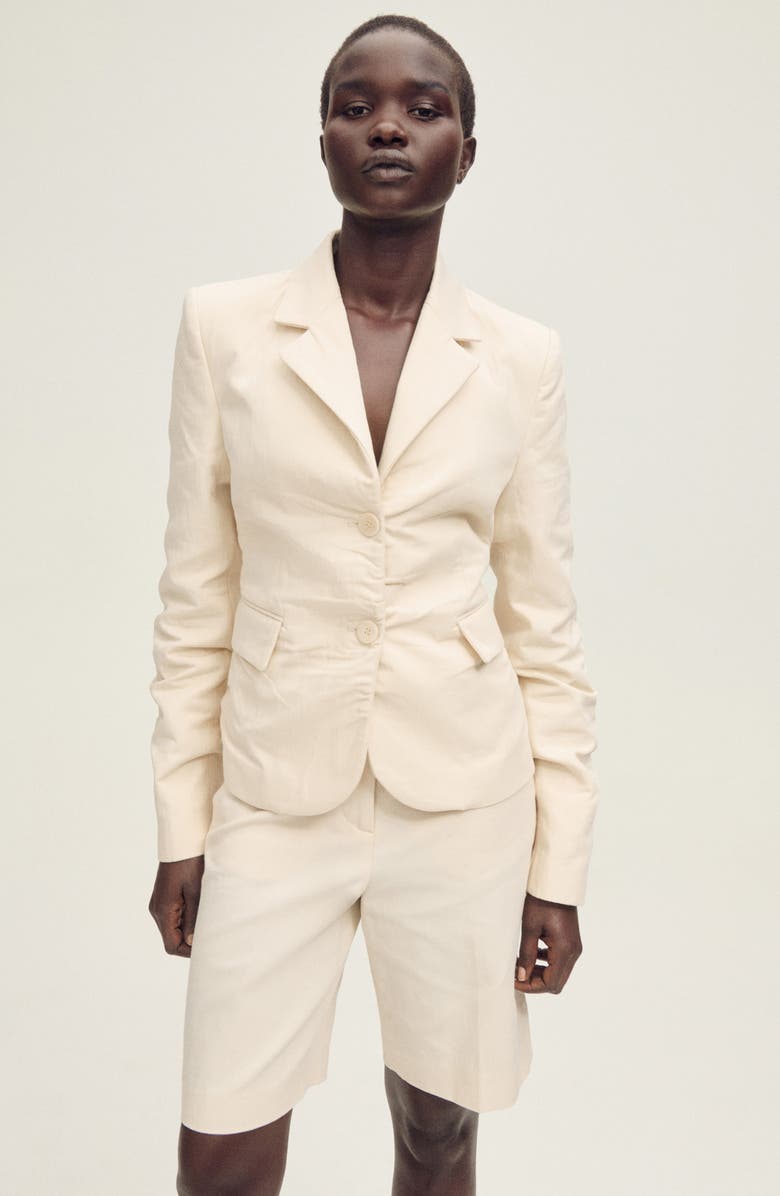 MANGO Seamless Cotton & Linen Bermuda Shorts, Alternate, color, Ecru