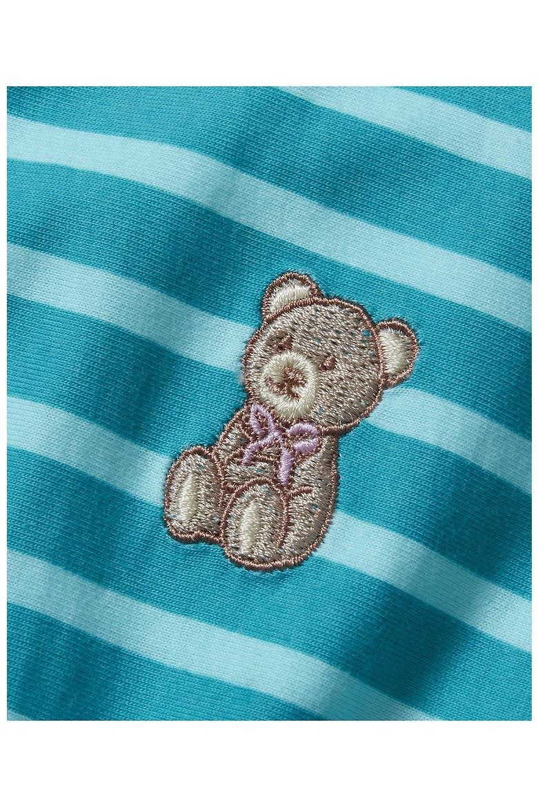 Girls Short Sleeve Gathered Waist Tunic Top, Alternate, color, Teal Stripe Teddy Bear